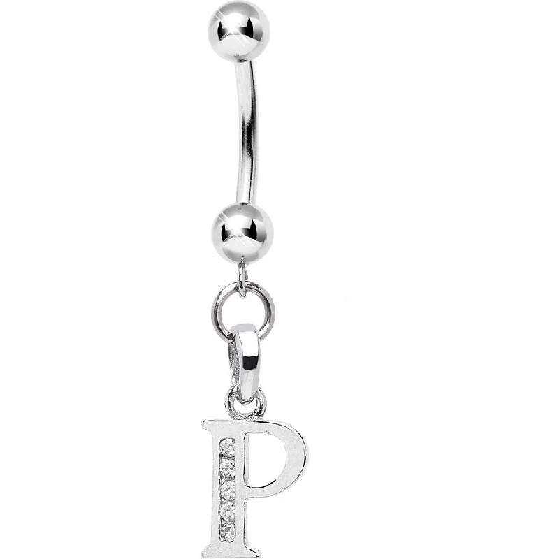 Comfortable Belly Rings for Dazzling Fashion16 Gauge Solid 14kt White Gold CZ Initial P Belly Ring Comfortable Belly Rings for Dazzling Fashion16 Gauge Solid 14kt White Gold CZ Initial P Belly Ring