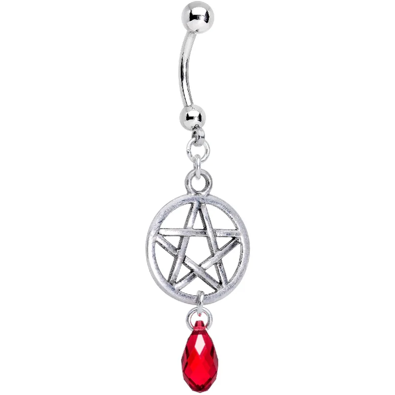 Trendy Belly Rings for Statement Fashion -Red Gem Pentagram Dangle Belly Ring Created with Crystals Trendy Belly Rings for Statement Fashion -Red Gem Pentagram Dangle Belly Ring Created with Crystals