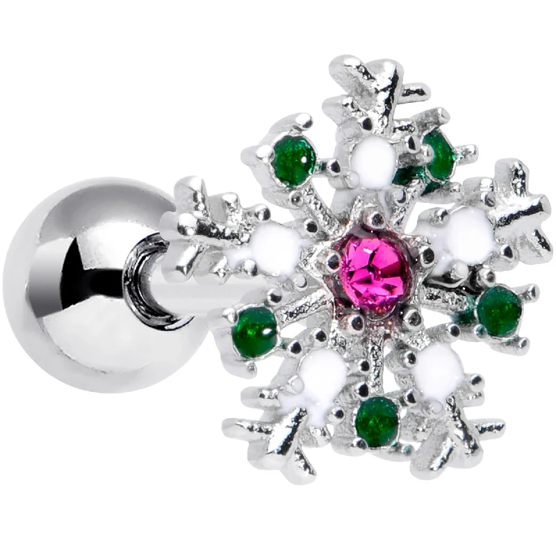 Women's Earrings – Elegant Designs for Every Personality--16 Gauge 1/4 Clear Pink Green Gem Snowflake Cartilage Tragus Earring Women's Earrings – Elegant Designs for Every Personality--16 Gauge 1/4 Clear Pink Green Gem Snowflake Cartilage Tragus Earring