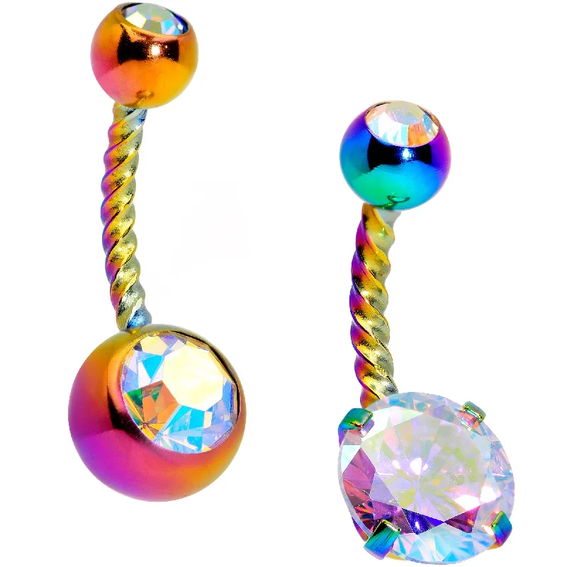 Designer Belly Rings for Exclusive Looks -Aurora Gem Rainbow Totally Twisted Belly Ring Set of 2 Designer Belly Rings for Exclusive Looks -Aurora Gem Rainbow Totally Twisted Belly Ring Set of 2
