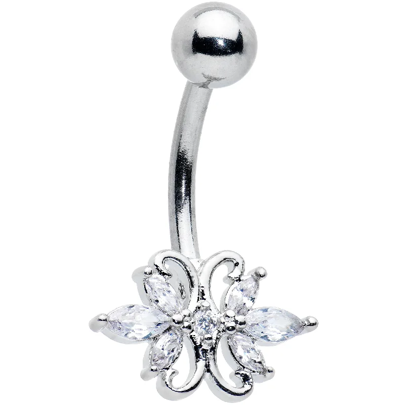 Beautiful Belly Rings with Unique Features -Clear CZ Gem Elegant Double Heart Baroque Belly Ring Beautiful Belly Rings with Unique Features -Clear CZ Gem Elegant Double Heart Baroque Belly Ring
