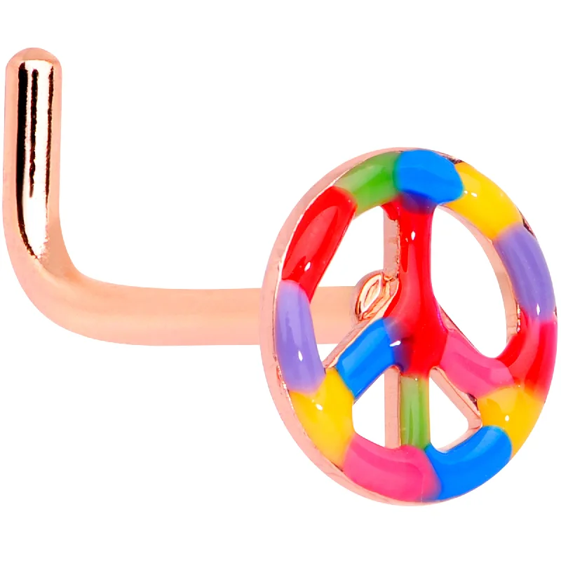 Nose Rings for Unique Look -18 Gauge 5/16 Rose Gold Tone Rainbow Peace Sign L Shaped Nose Ring Nose Rings for Unique Look -18 Gauge 5/16 Rose Gold Tone Rainbow Peace Sign L Shaped Nose Ring