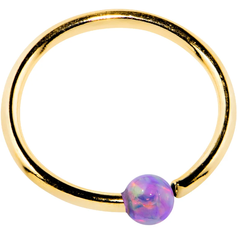Gold Nose Rings -20 Gauge 14kt Yellow Gold Purple 2mm Synthetic Opal Captive Ring