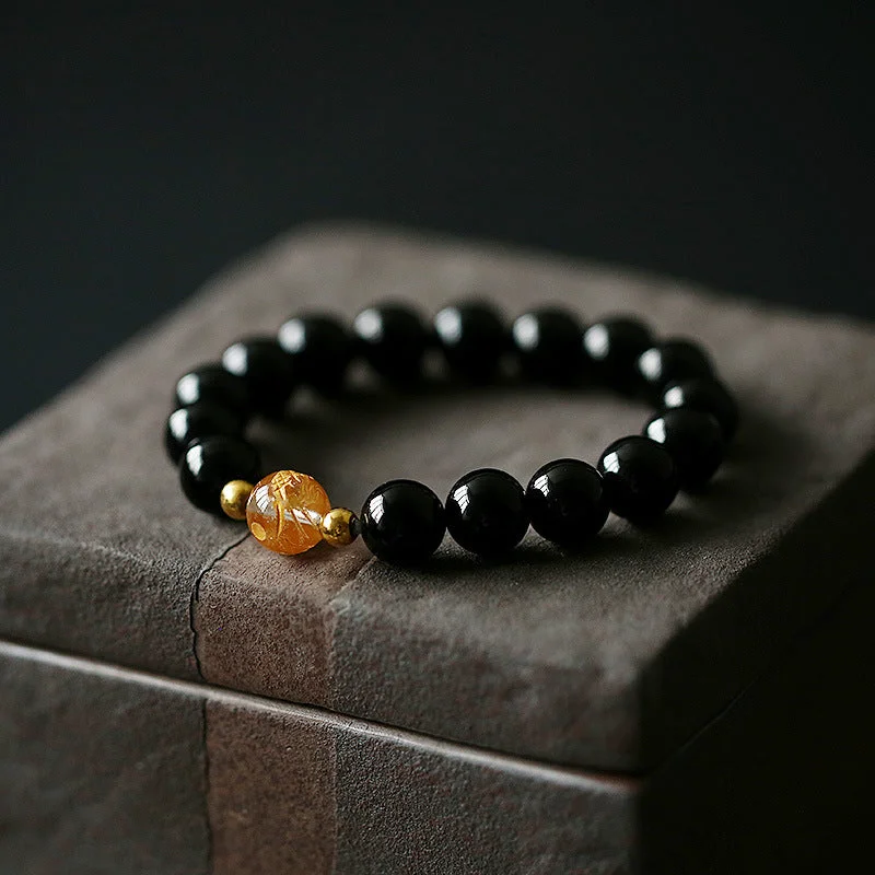 Men's Bracelets with Minimalist Charms-Buddha Stones Natural Black Obsidian White Crystal Black Onyx Dragon Strength Bracelet Men's Bracelets with Minimalist Charms-Buddha Stones Natural Black Obsidian White Crystal Black Onyx Dragon Strength Bracelet