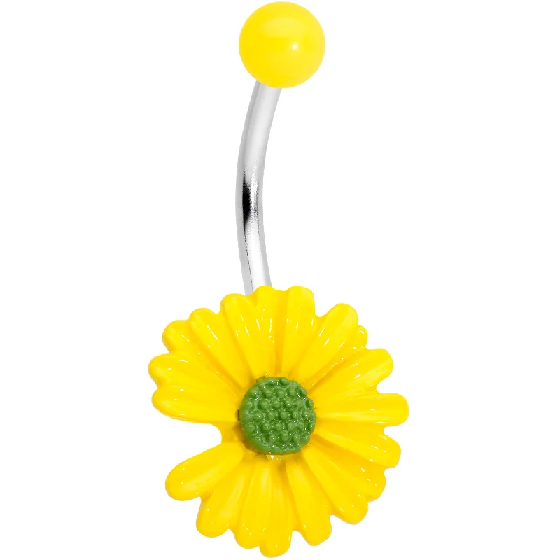 Designer Belly Rings for Unique Style -Yellow Daisy Flower Belly Ring