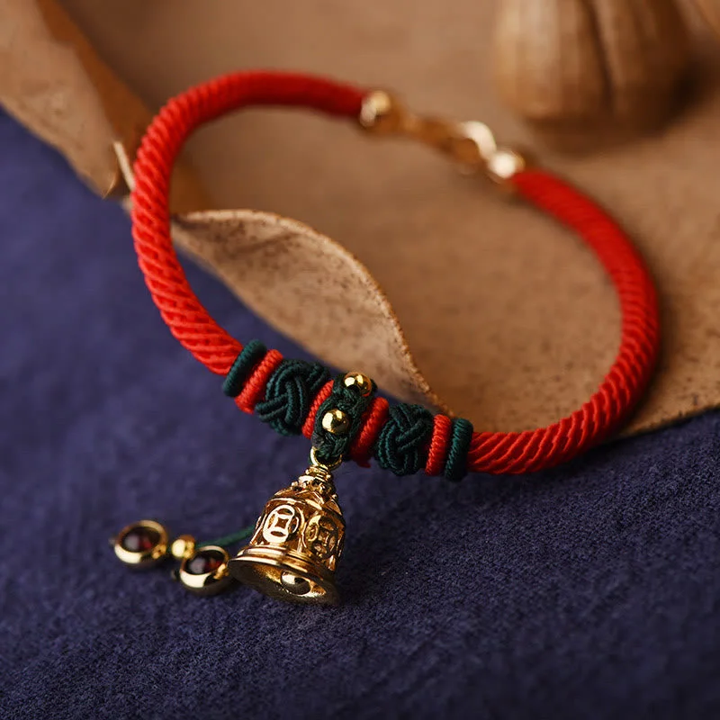 Men's Bracelets with Nautical Design-Buddha Stones 14K Gold Plated Copper Coin Bell Garnet Handcrafted Red Rope Bracelet Men's Bracelets with Nautical Design-Buddha Stones 14K Gold Plated Copper Coin Bell Garnet Handcrafted Red Rope Bracelet