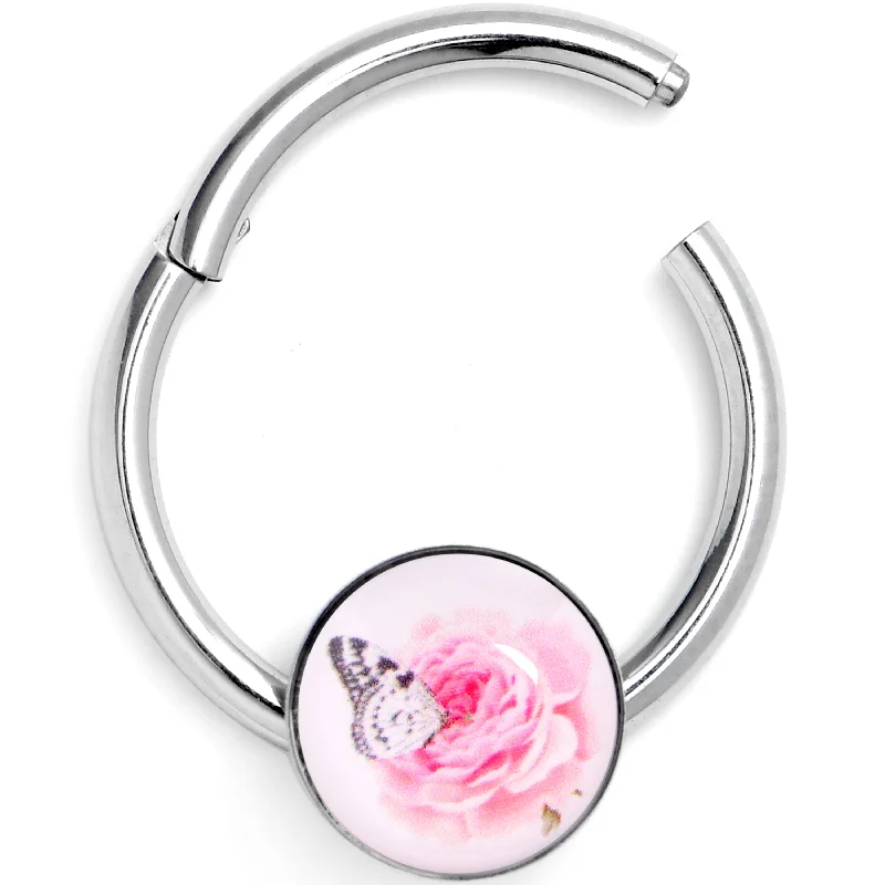 Women's Earrings – Elegant Designs for Every Personality--16 Gauge 3/8 Butterfly Pink Rose Hinged Segment Ring Women's Earrings – Elegant Designs for Every Personality--16 Gauge 3/8 Butterfly Pink Rose Hinged Segment Ring