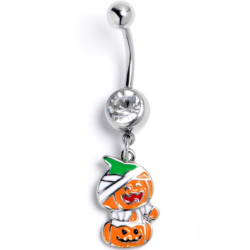 Beautiful Belly Rings with Polished Shine -Clear Gem Mummy Pumpkin Jack OLantern Dangle Belly Ring Beautiful Belly Rings with Polished Shine -Clear Gem Mummy Pumpkin Jack OLantern Dangle Belly Ring