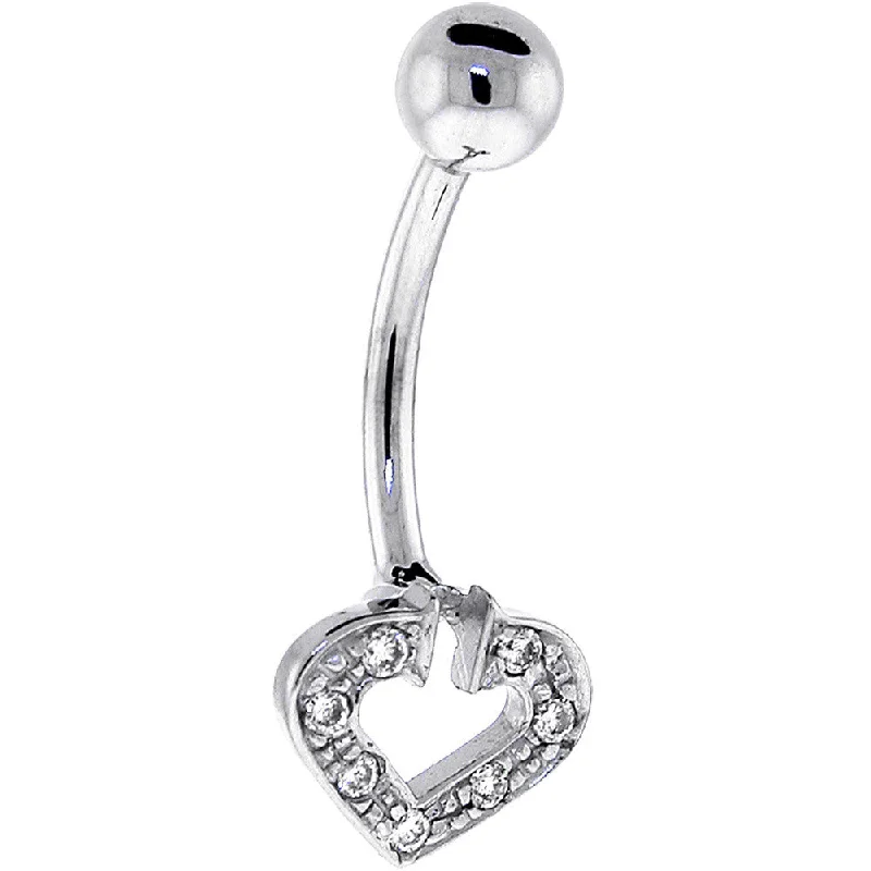 Trendy Belly Rings for Fashion-Lovers -16 Gauge Solid 14KT White Genuine DIAMOND Paved HOLLOW HEART Belly Ring Trendy Belly Rings for Fashion-Lovers -16 Gauge Solid 14KT White Genuine DIAMOND Paved HOLLOW HEART Belly Ring