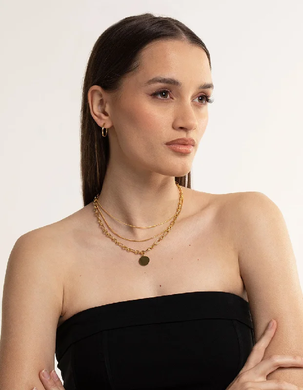 Shop Classic Women's Necklaces & Pendants with a Modern Twist-Waterproof Gold Plated Stainless Steel Oval Chunky Disc Layered Necklace Shop Classic Women's Necklaces & Pendants with a Modern Twist-Waterproof Gold Plated Stainless Steel Oval Chunky Disc Layered Necklace