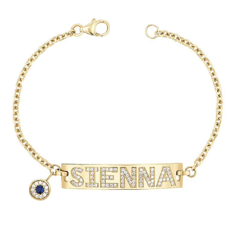 Classic Bracelets for Men-Custom Diamond Bar Bracelet With Evil Eye
