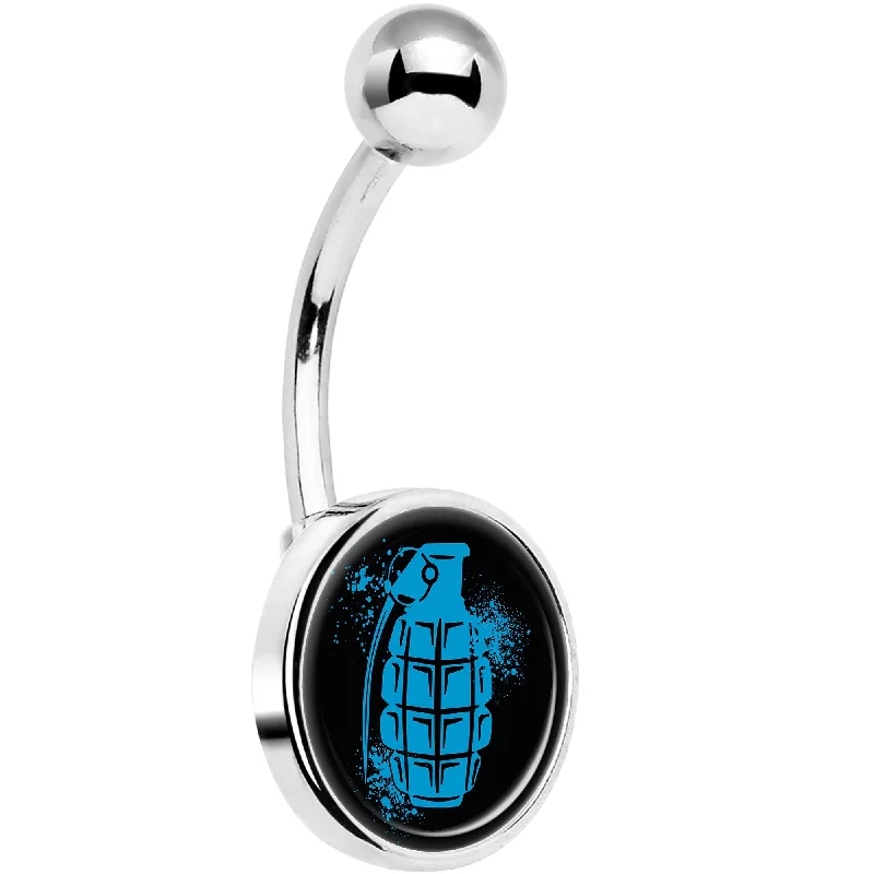 Stylish Belly Rings for Modern Women -Blue Grenade Belly Ring