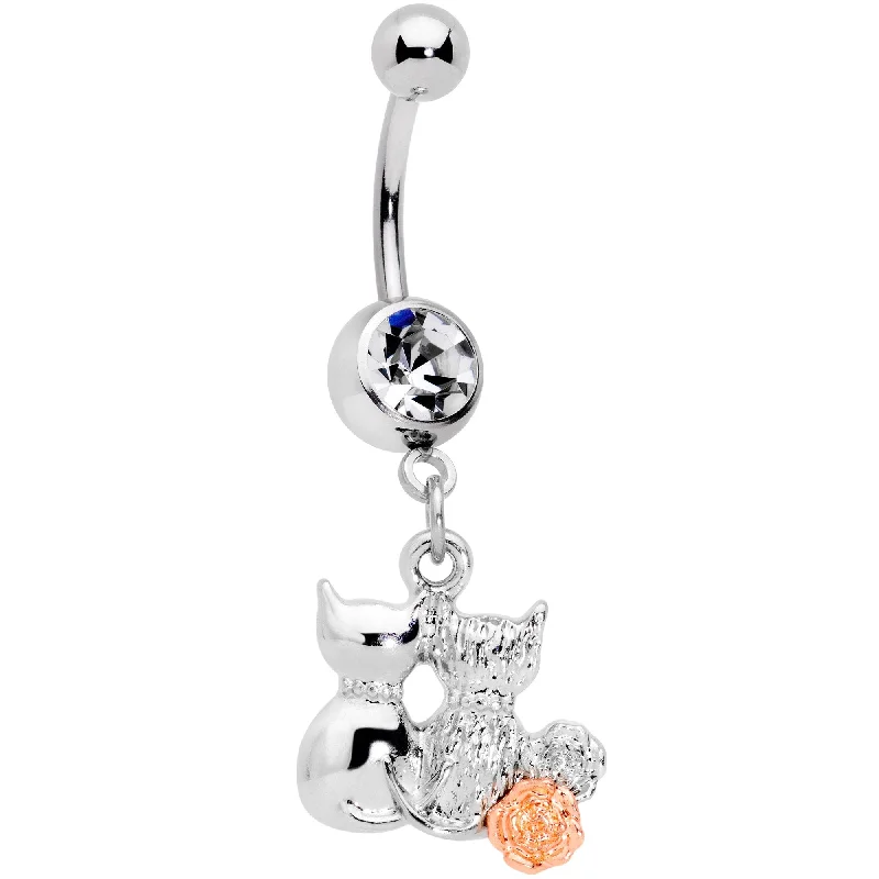 Beautiful Belly Rings for Fashion-Forward Women -Clear Gem With Color Yarn Cuddling Kittens Dangle Belly Ring Beautiful Belly Rings for Fashion-Forward Women -Clear Gem With Color Yarn Cuddling Kittens Dangle Belly Ring