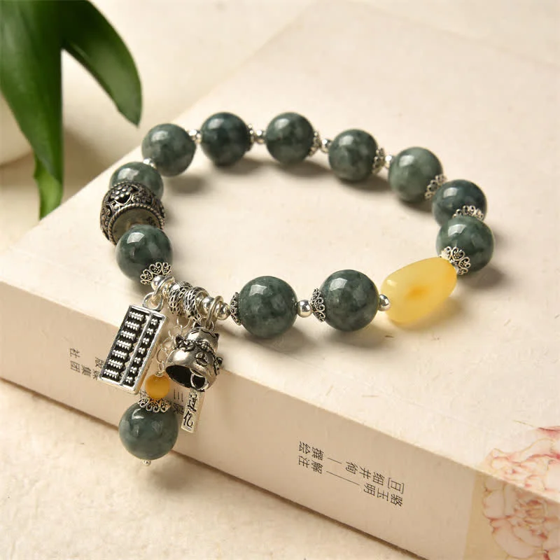 Fashion Bangles for Women-Buddha Stones 925 Sterling Silver Cyan Jade Amber Abacus Lucky Cat Success Bracelet Fashion Bangles for Women-Buddha Stones 925 Sterling Silver Cyan Jade Amber Abacus Lucky Cat Success Bracelet
