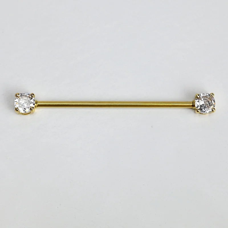 Women's Earrings – Elegant Designs for Every Personality--14 Gauge Clear Gem Gold Tone Internally Threaded Industrial Barbell 38mm