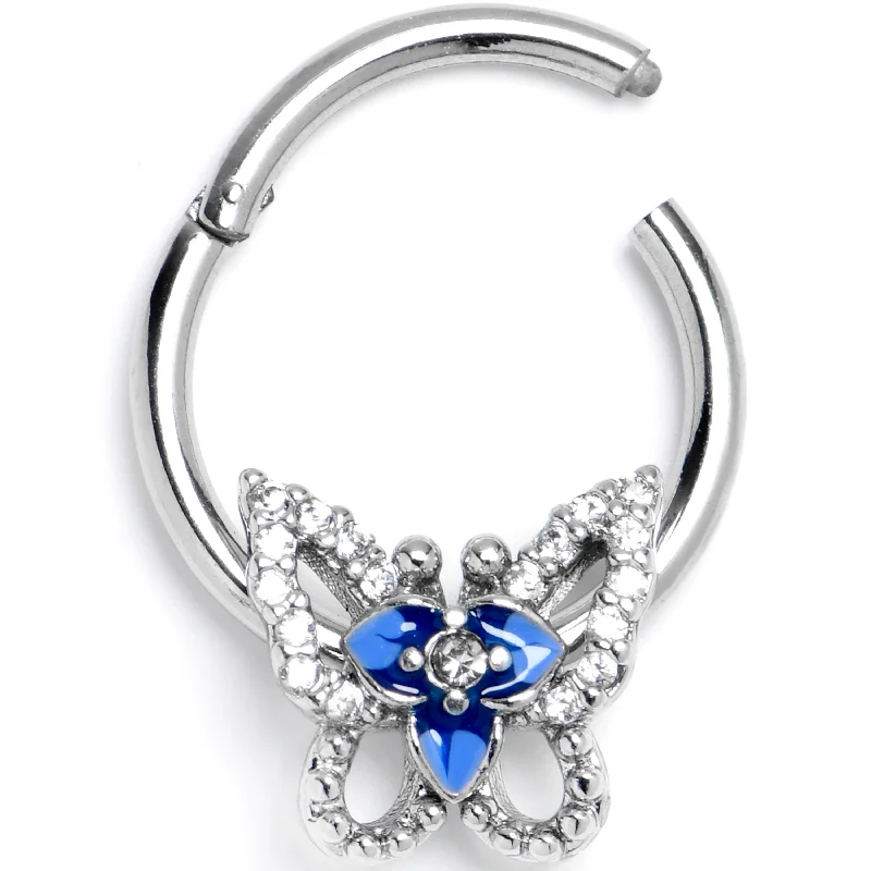 Women's Earrings – Elegant Designs for Every Personality--16 Gauge 3/8 Clear Gem Fabulous Butterfly Blue Hinged Segment Ring Women's Earrings – Elegant Designs for Every Personality--16 Gauge 3/8 Clear Gem Fabulous Butterfly Blue Hinged Segment Ring