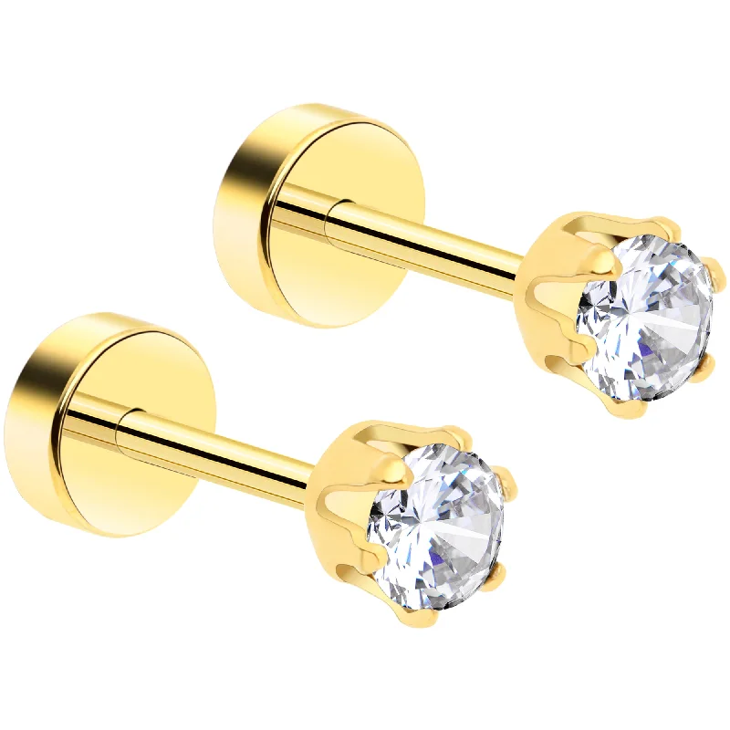 Women's Earrings – Elegant Designs for Every Personality--14k Yellow Gold Plated 3mm CZ Flat Back Stud Earrings - 1 Pair Women's Earrings – Elegant Designs for Every Personality--14k Yellow Gold Plated 3mm CZ Flat Back Stud Earrings - 1 Pair