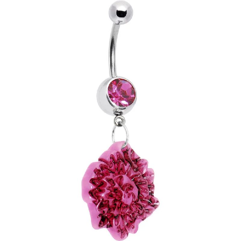 Comfortable Belly Rings for Statement Fashion -Pink Gem Exotic Flower Belly Ring