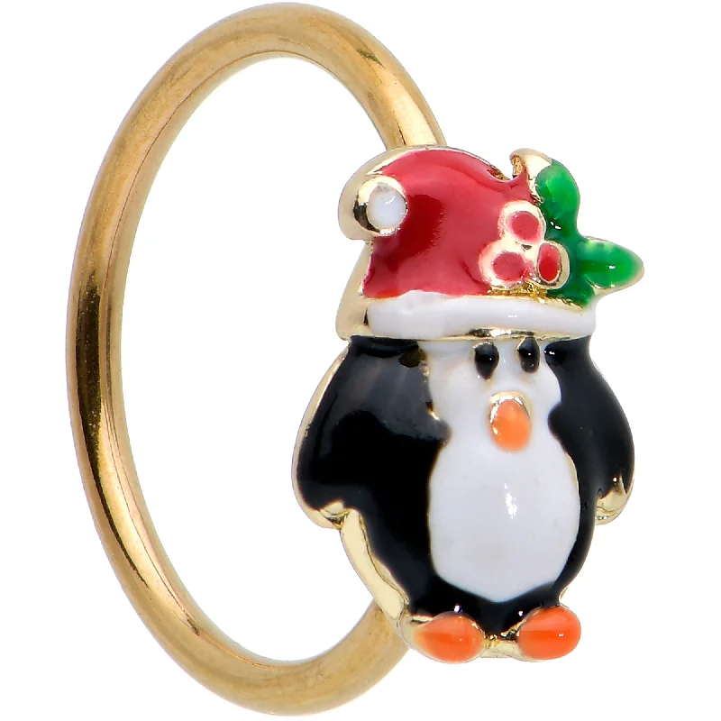 Fashion-Forward Nose Rings for Bold Styles -20 Gauge 5/16 Gold Tone Holly Hat Penguin Holiday Nose Hoop Fashion-Forward Nose Rings for Bold Styles -20 Gauge 5/16 Gold Tone Holly Hat Penguin Holiday Nose Hoop