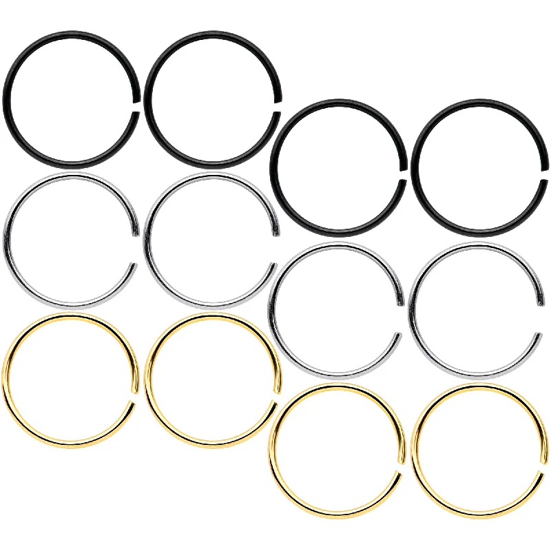 Nose Rings with Simple Designs -22 Gauge 5/16 Black Gold Tone Anodized Seamless Circular Ring Set of 12 Nose Rings with Simple Designs -22 Gauge 5/16 Black Gold Tone Anodized Seamless Circular Ring Set of 12