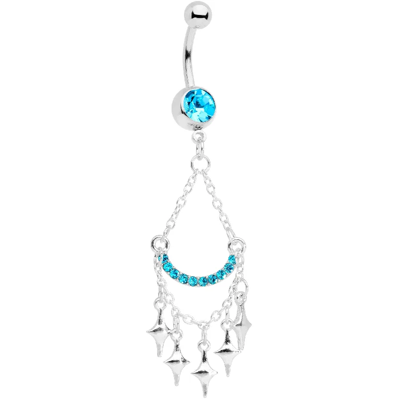 Unique Belly Rings for Bold Fashion Statements -Aqua Gem Double Drama Chandelier Dangle Belly Ring Unique Belly Rings for Bold Fashion Statements -Aqua Gem Double Drama Chandelier Dangle Belly Ring