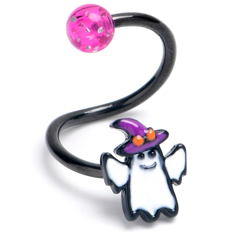 Women's Earrings – Elegant Designs for Every Personality--16 Gauge 3/8 Black Witch Hat Ghost Spiral Twister Cartilage Ring
