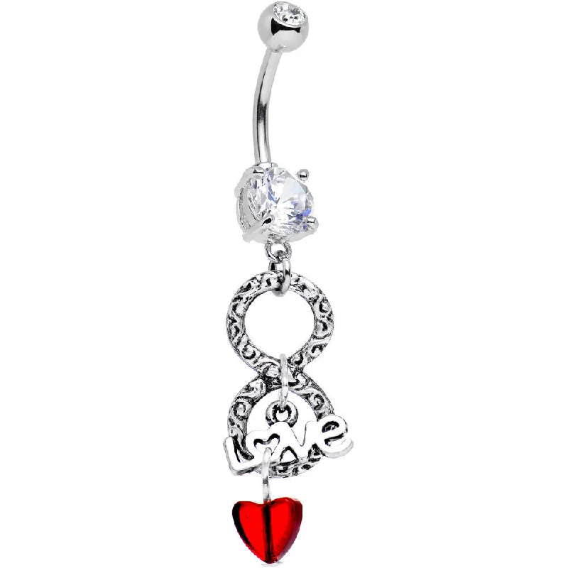 Trendy Belly Rings for Elegant Style -Handcrafted Clear Gem Red Heart Love Infinity Dangle Belly Ring Trendy Belly Rings for Elegant Style -Handcrafted Clear Gem Red Heart Love Infinity Dangle Belly Ring