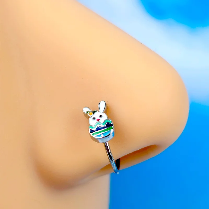 Silver Hoop Nose Rings -20 Gauge 5/16 Easter Bunny Egg Nose Hoop