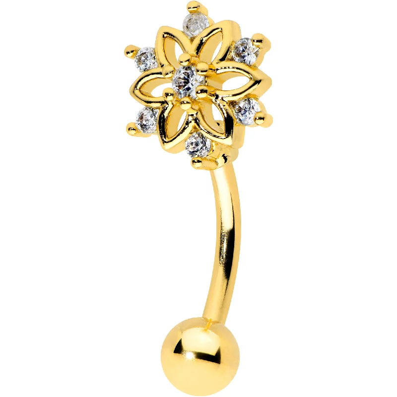 Women's Earrings – Elegant Designs for Every Personality--16 Gauge 5/16 Clear Gem Gold Tone Flower Snowflake Curved Eyebrow Ring Women's Earrings – Elegant Designs for Every Personality--16 Gauge 5/16 Clear Gem Gold Tone Flower Snowflake Curved Eyebrow Ring