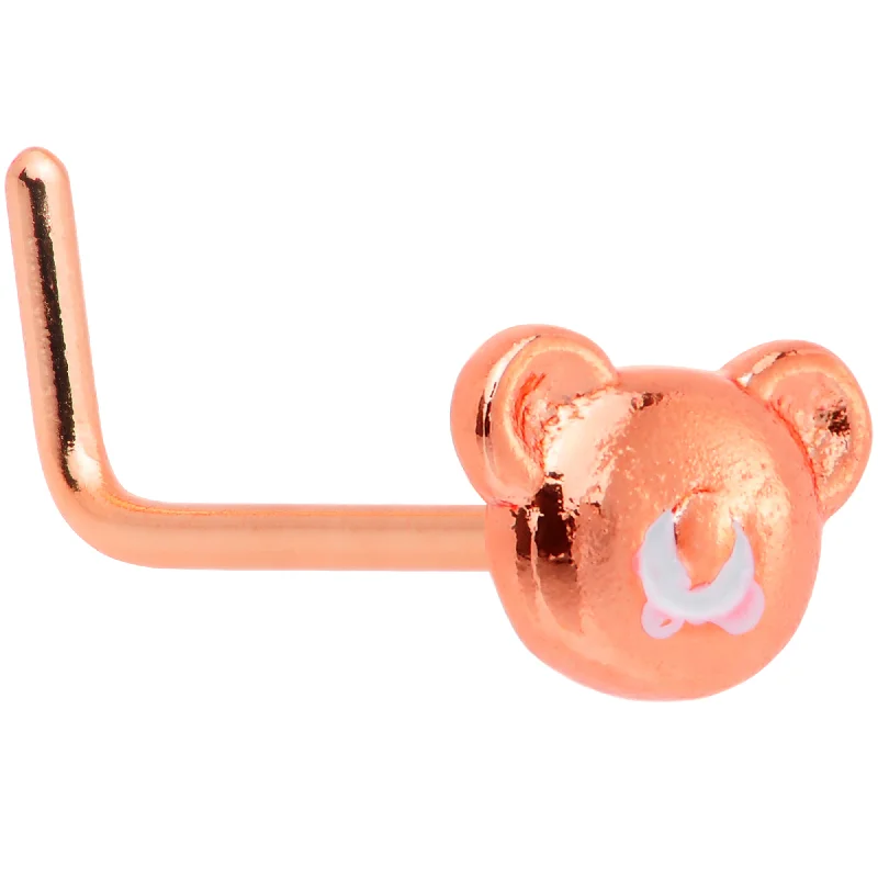 Nose Rings for Delicate Piercings -20 Gauge 5/16 Rose Gold Tone Tiny Teddy Bear L Shaped Nose Ring Nose Rings for Delicate Piercings -20 Gauge 5/16 Rose Gold Tone Tiny Teddy Bear L Shaped Nose Ring
