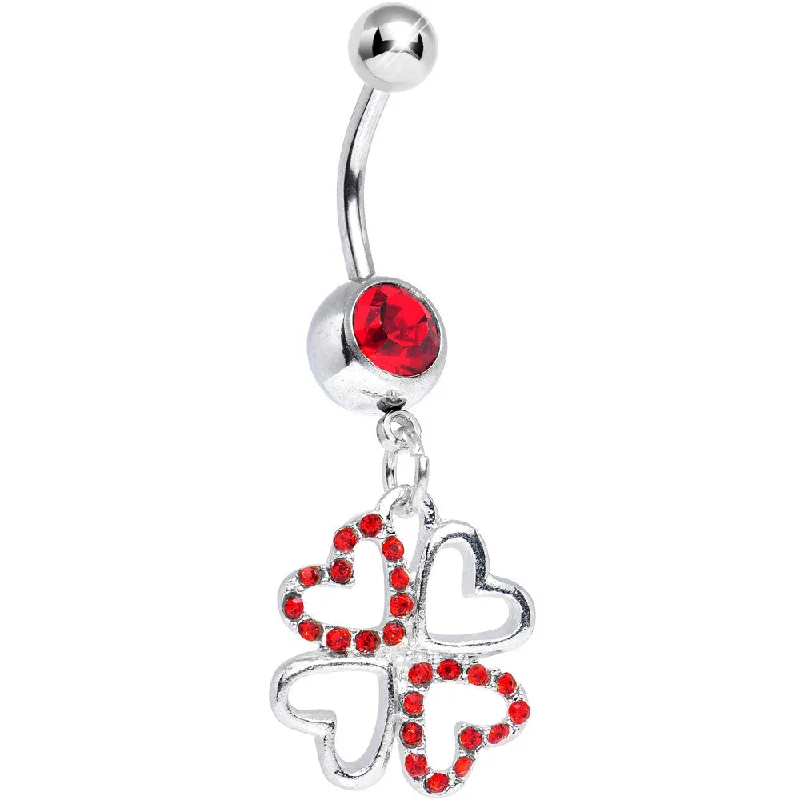 Stunning Belly Rings for Trendy Looks -Red Gem Lucky in Love Quad Dangle Belly Ring