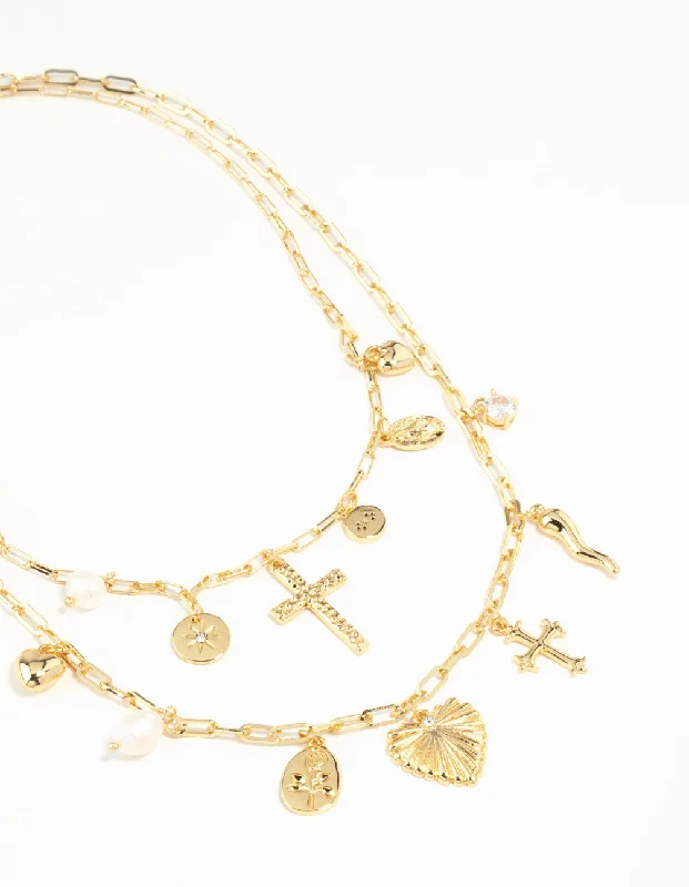 Shop Classic Women's Necklaces & Pendants with a Modern Twist-Gold Plated Freshwater Pearl, Cross & Heart Charm Necklace Shop Classic Women's Necklaces & Pendants with a Modern Twist-Gold Plated Freshwater Pearl, Cross & Heart Charm Necklace