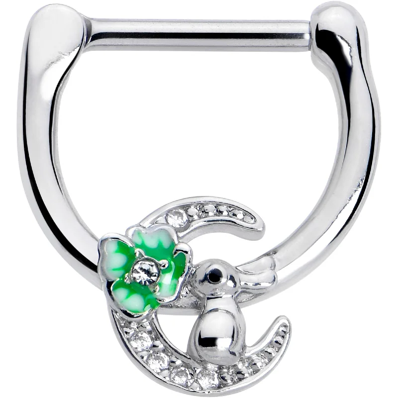 Beautiful Nose Rings for Daily Glam -16 Gauge 5/16 Clear CZ Gem Rabbit On The Moon Green Cartilage Clicker Beautiful Nose Rings for Daily Glam -16 Gauge 5/16 Clear CZ Gem Rabbit On The Moon Green Cartilage Clicker