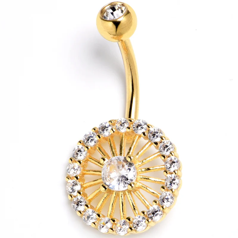 Designer Belly Rings with Unique Features -Clear CZ Gem Gold Tone Morning Sun Ray Belly Ring Designer Belly Rings with Unique Features -Clear CZ Gem Gold Tone Morning Sun Ray Belly Ring