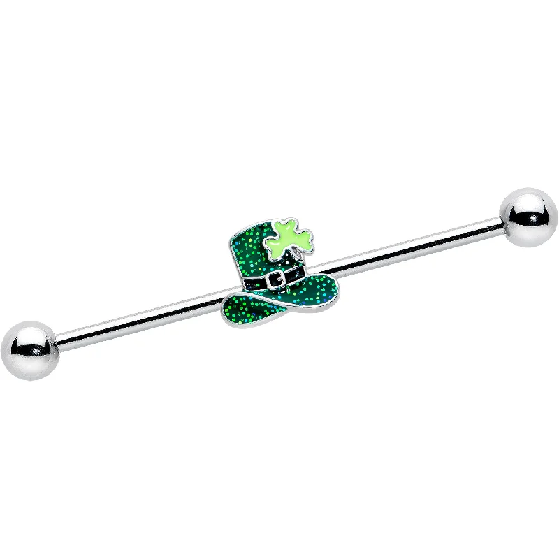 Women's Earrings – Elegant Designs for Every Personality--14 Gauge Glitter Top Hat Shamrock St Patricks Industrial Barbell 38mm Women's Earrings – Elegant Designs for Every Personality--14 Gauge Glitter Top Hat Shamrock St Patricks Industrial Barbell 38mm