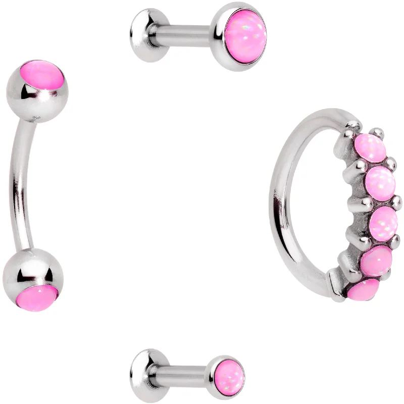 14k Gold Nose Rings -16 Gauge Pink Orb Septum Labret Cartilage Tragus Set of 4