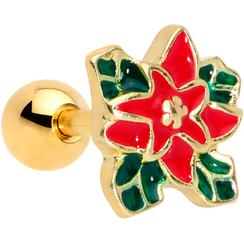 Women's Earrings – Elegant Designs for Every Personality--16 Gauge 1/4 Gold Tone Poinsettia Christmas Cartilage Tragus Earring Women's Earrings – Elegant Designs for Every Personality--16 Gauge 1/4 Gold Tone Poinsettia Christmas Cartilage Tragus Earring