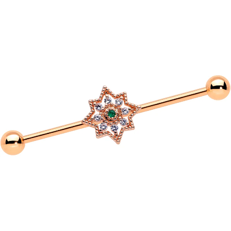 Women's Earrings – Elegant Designs for Every Personality--14 Gauge Green Gem Rose Gold Tone Open Star Industrial Barbell 38mm Women's Earrings – Elegant Designs for Every Personality--14 Gauge Green Gem Rose Gold Tone Open Star Industrial Barbell 38mm