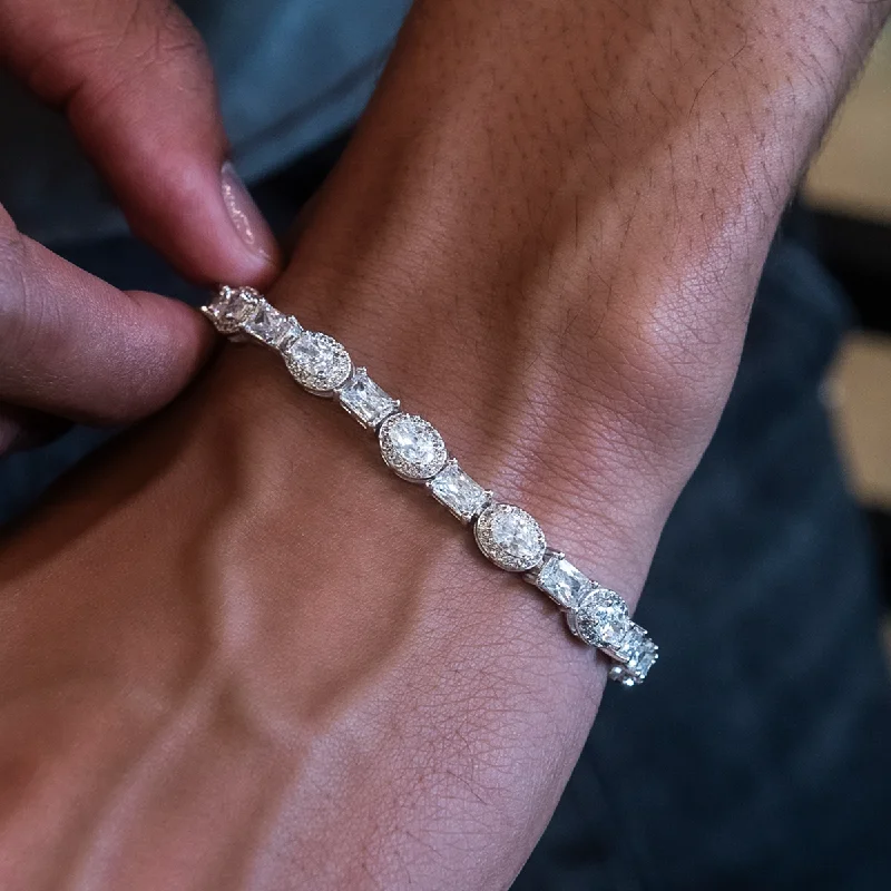 Men's Leather Cuff Bracelets with Engraving-Oval Emerald Cut Tennis Bracelet