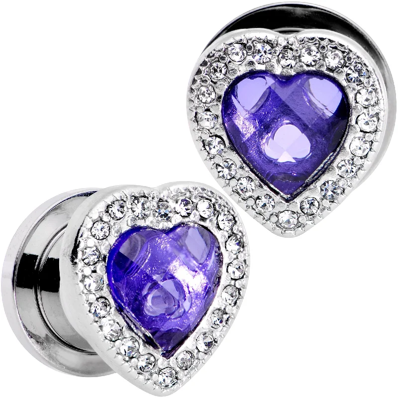 Women's Earrings – Elegant Designs for Every Personality--Clear Purple Gem Hug Your Heart Screw Fit Plug Set 6mm to 22mm