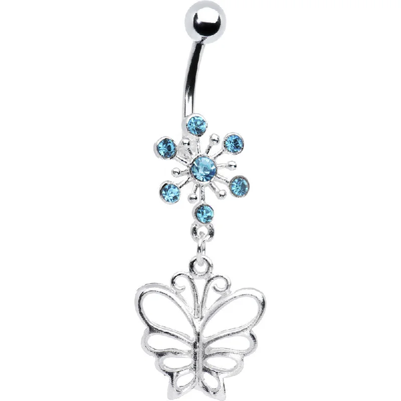 Stunning Belly Rings for Bold Fashion Statements -Aqua Crystal Explosion Butterfly Belly Ring Stunning Belly Rings for Bold Fashion Statements -Aqua Crystal Explosion Butterfly Belly Ring