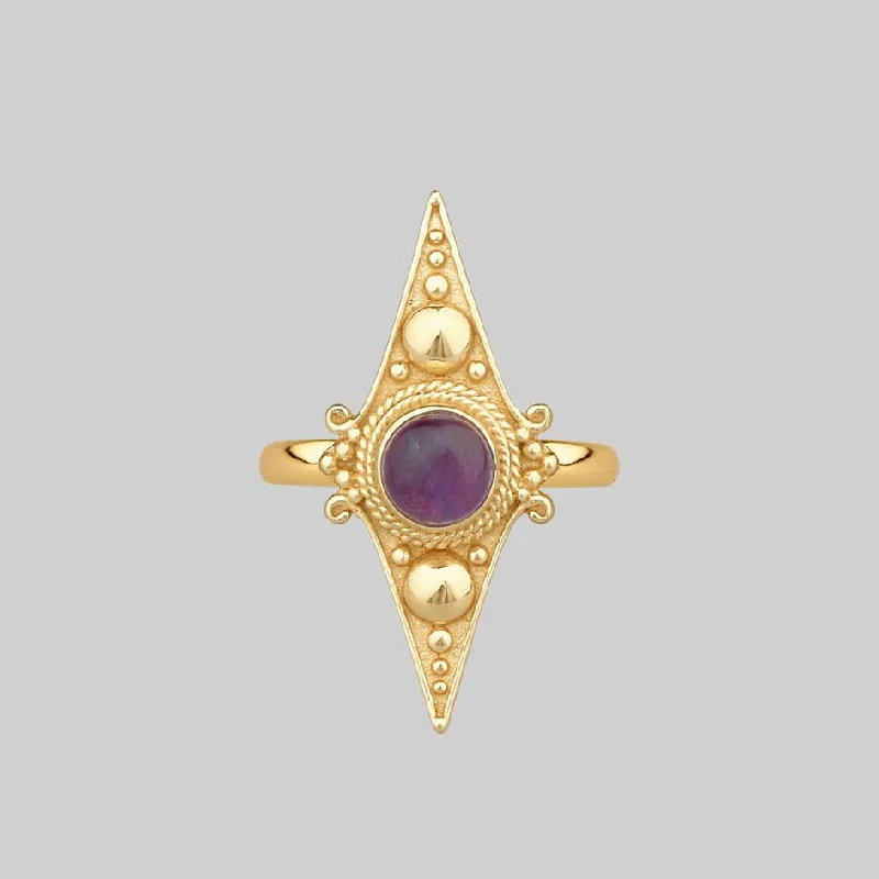 Chic Women's Rings for Fashion-Forward Looks-BALANCE. Amethyst Equilibrium Gemstone Ring - Gold Chic Women's Rings for Fashion-Forward Looks-BALANCE. Amethyst Equilibrium Gemstone Ring - Gold