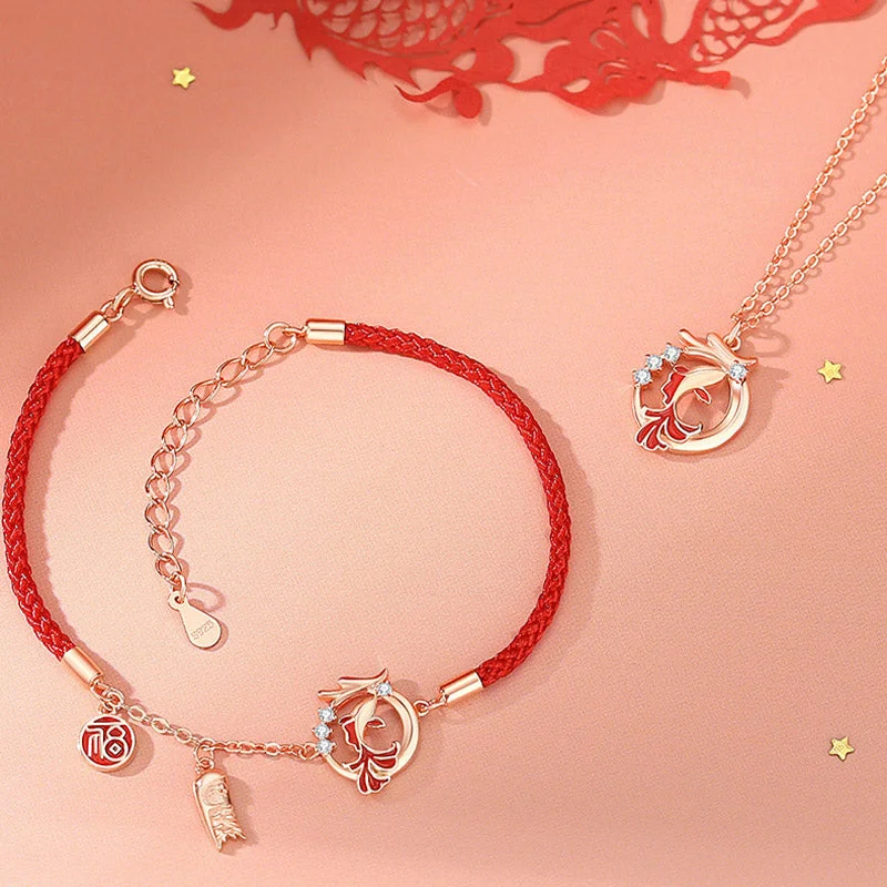 Personalized Silver Bangles for Women-Buddha Stones 925 Sterling Silver Year Of The Dragon Koi Fish Fu Character Luck Necklace Pendant Bracelet Personalized Silver Bangles for Women-Buddha Stones 925 Sterling Silver Year Of The Dragon Koi Fish Fu Character Luck Necklace Pendant Bracelet
