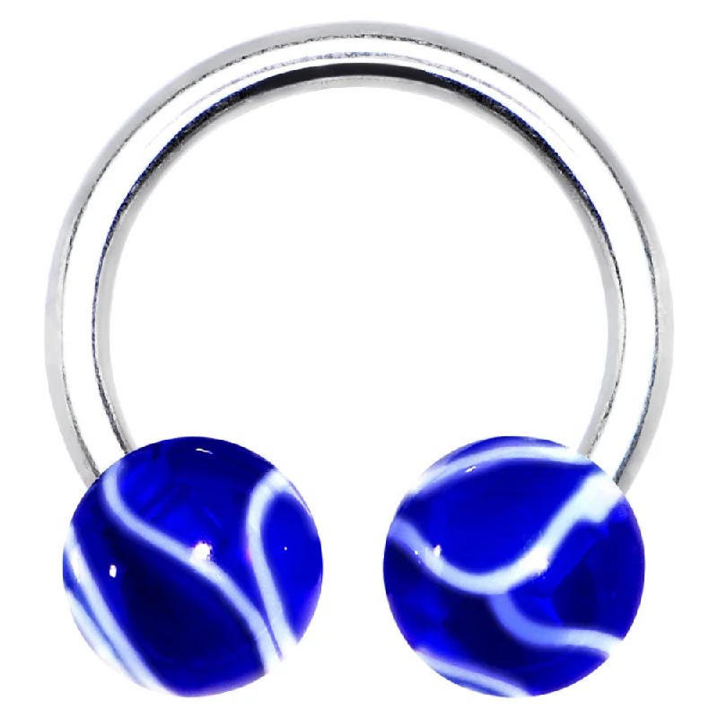 Lip Rings with Simple yet Elegant Design14 Gauge 7/16 Blue Marbelized Horseshoe Circular Barbell Lip Rings with Simple yet Elegant Design14 Gauge 7/16 Blue Marbelized Horseshoe Circular Barbell