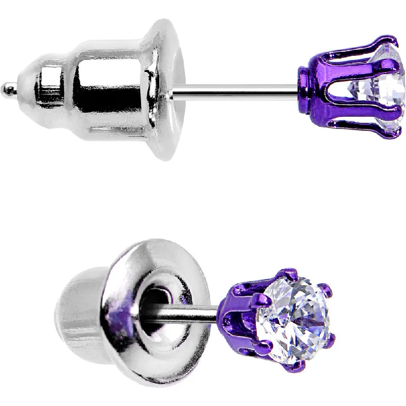Women's Earrings – Elegant Designs for Every Personality--3mm Neon Purple Round Clear CZ Stud Earrings Women's Earrings – Elegant Designs for Every Personality--3mm Neon Purple Round Clear CZ Stud Earrings
