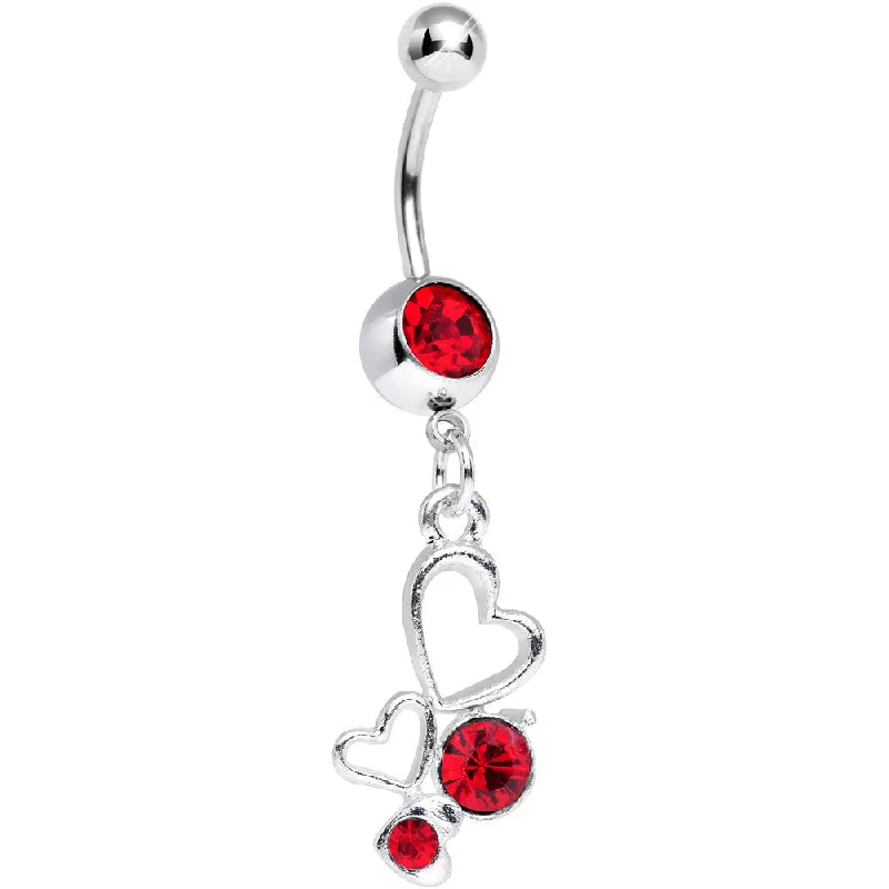 Belly Rings with Designer Finish for Exclusive Looks -Red Gem Glimmering Kindred Hearts Dangle Belly Ring Belly Rings with Designer Finish for Exclusive Looks -Red Gem Glimmering Kindred Hearts Dangle Belly Ring