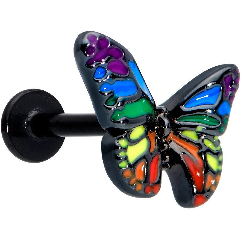 Lip Rings with Shiny Finishes16 Gauge 5/16 Black Rainbow Pride Butterfly Labret Monroe Tragus