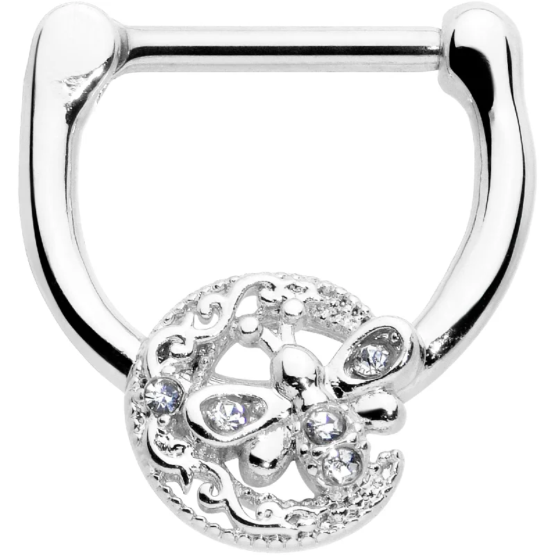 Nose Rings for Elegant Fashion -16 Gauge 5/16 Clear Gem Lunar Dragonfly Cartilage Clicker Nose Rings for Elegant Fashion -16 Gauge 5/16 Clear Gem Lunar Dragonfly Cartilage Clicker