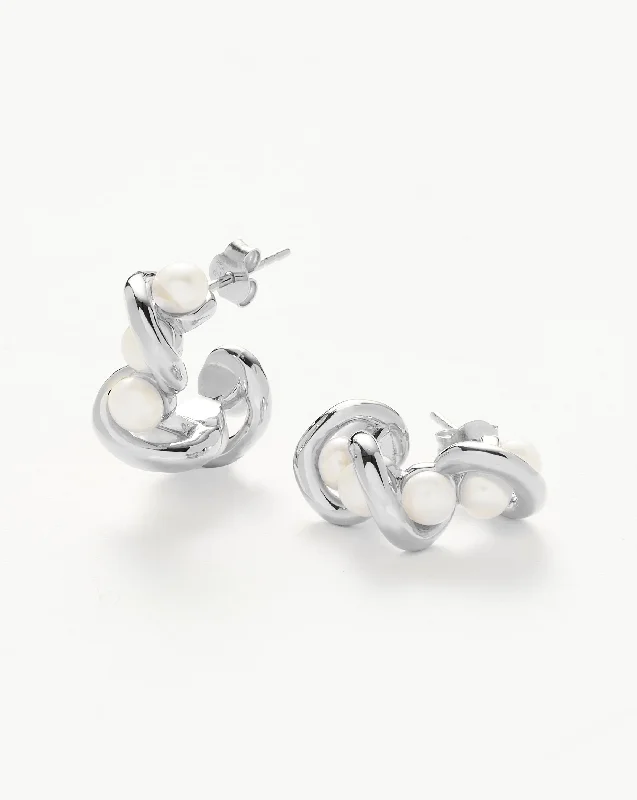 Women's Earrings – Elegant Designs for Every Personality--Molten Pearl Twisted Mini Double Hoop Earrings Women's Earrings – Elegant Designs for Every Personality--Molten Pearl Twisted Mini Double Hoop Earrings