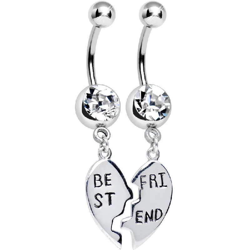 Belly Rings with Modern and Chic Styles -Clear Gem Shared Heart Best Friend Heart Dangle Belly Ring Set Belly Rings with Modern and Chic Styles -Clear Gem Shared Heart Best Friend Heart Dangle Belly Ring Set